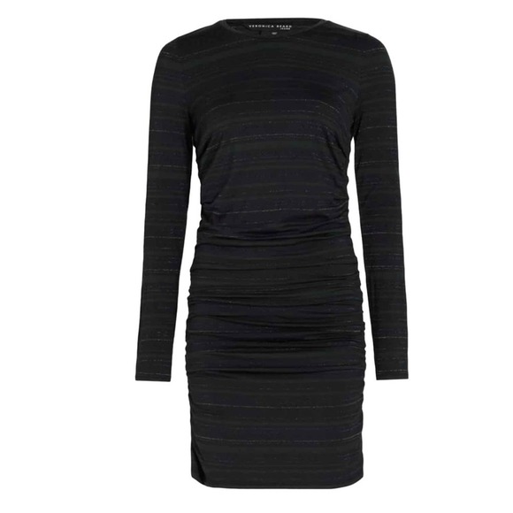 Veronica Beard Daphne Metallic Stripe Ruched Metallic Dress Black Green Small - Picture 1 of 11